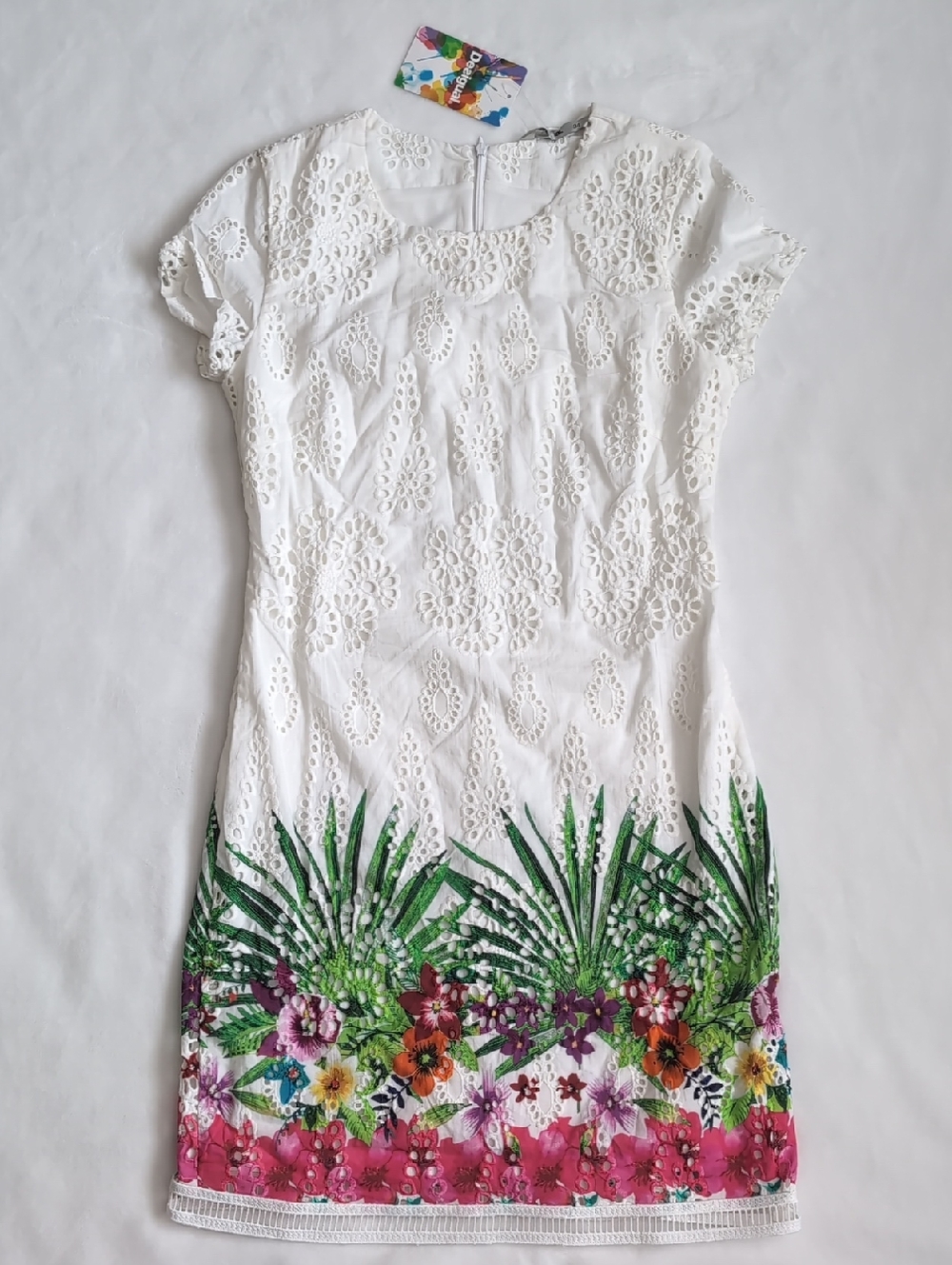 Desigual Floral Vest DENVER Eyelet Dress with Tropical Floral Design 🌴 Size 2 - Picture 4 of 16
